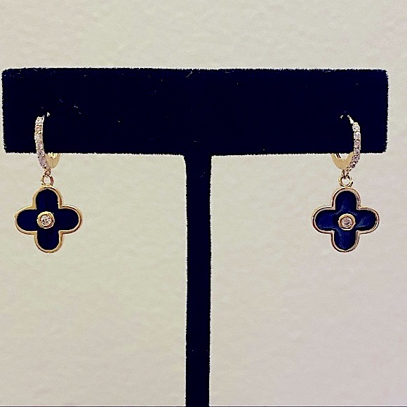 Rachel Zoe 18kt Gold Over Sterling Silver Black Enamel Earrings. - Picture 2 of 4